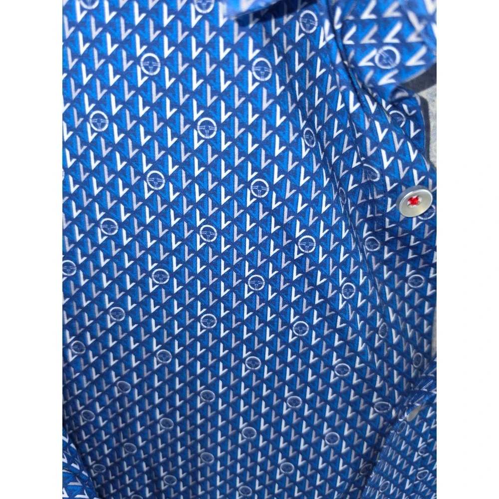 Buttercloth Robert Herjavec Blue Steering Wheel Print Knit Button Down Shirt XL